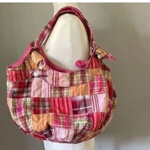American Eagle 🦅 purse vintage pink plaid hobo patchwork bag large